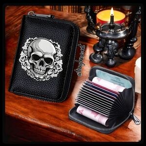 🆕VEGAN LEATHER GOTHIC SKULL WALLET WITH 12 CARD SLOTS:GOTH PUNK STEAMPUNK